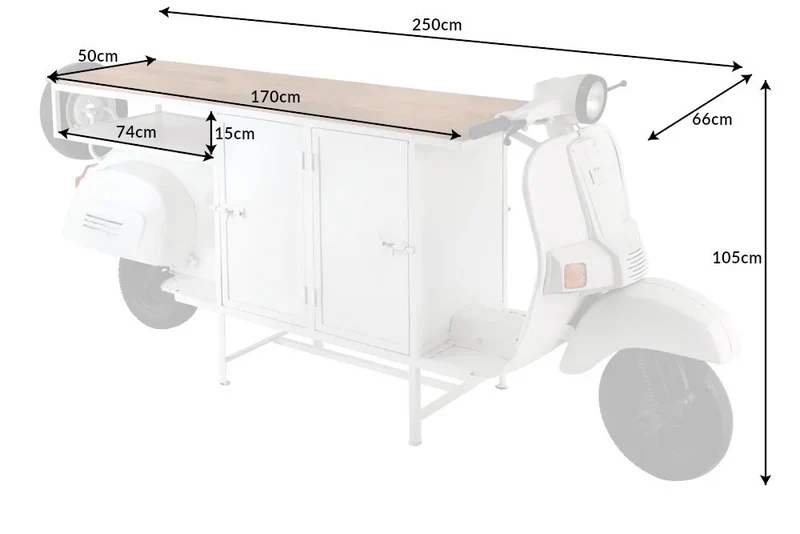 Retro-Bar Tresen Theke SCOOTER 250cm weiss