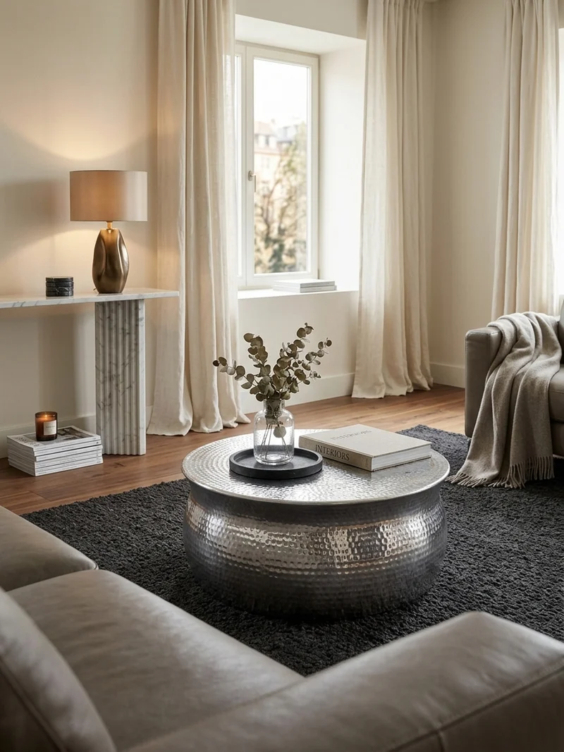 Couchtisch Orient Handgefertigt Hammerschlag-Aluminium Großzügige Ablagefläche