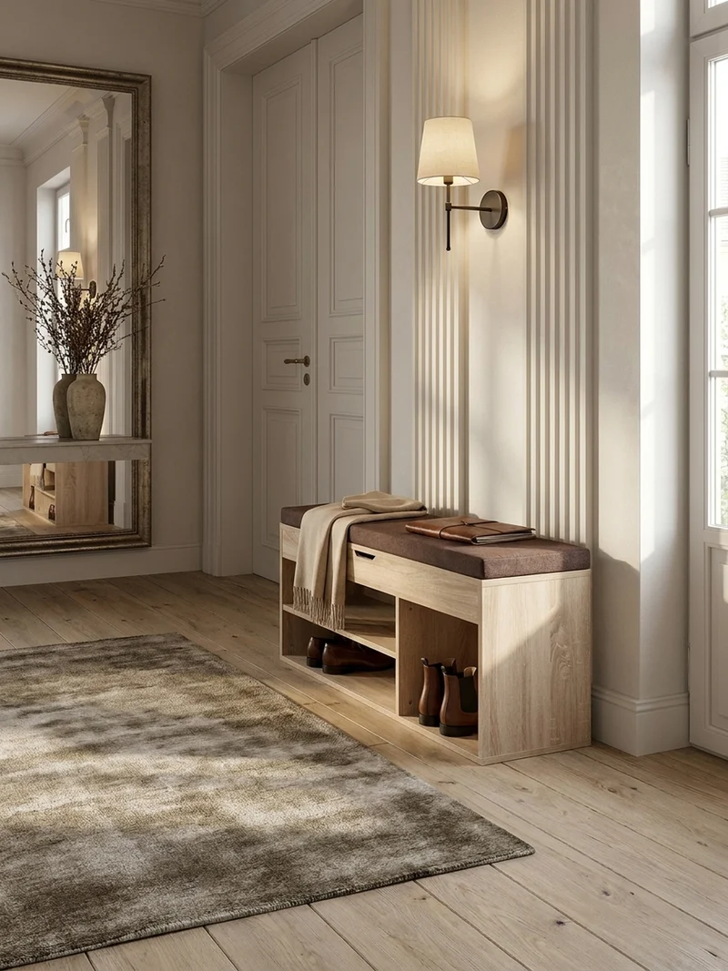 Garderobenbank Holz gepolstert mit Stauraum