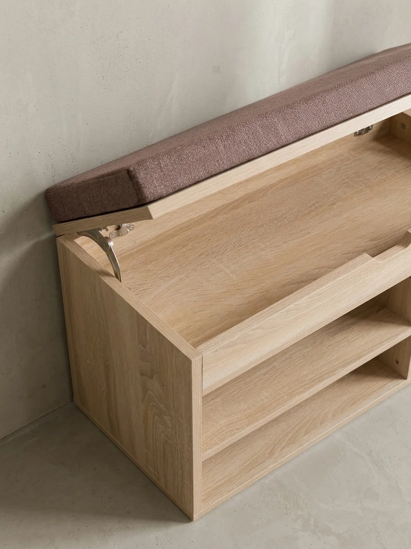 Garderobenbank Holz gepolstert mit Stauraum