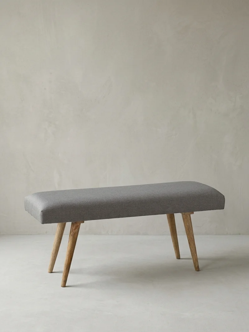 Sitzbank Retro Stil Stoffbezug Massivholz