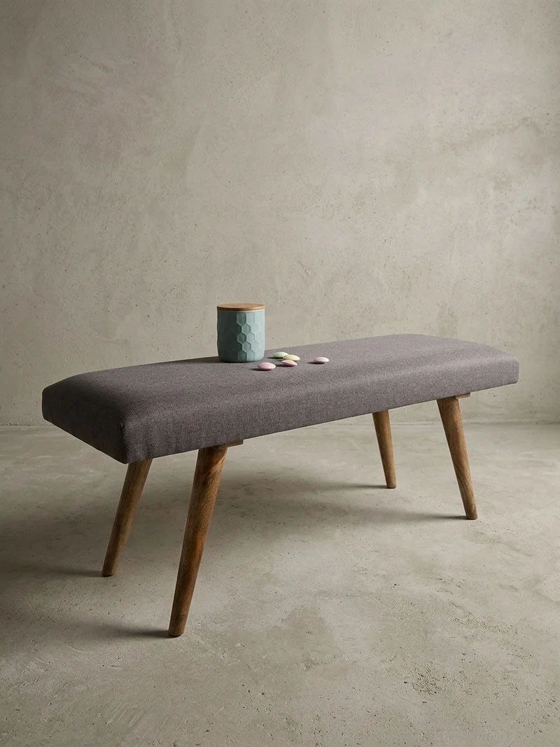 Sitzbank Retro Stil Stoffbezug Massivholz
