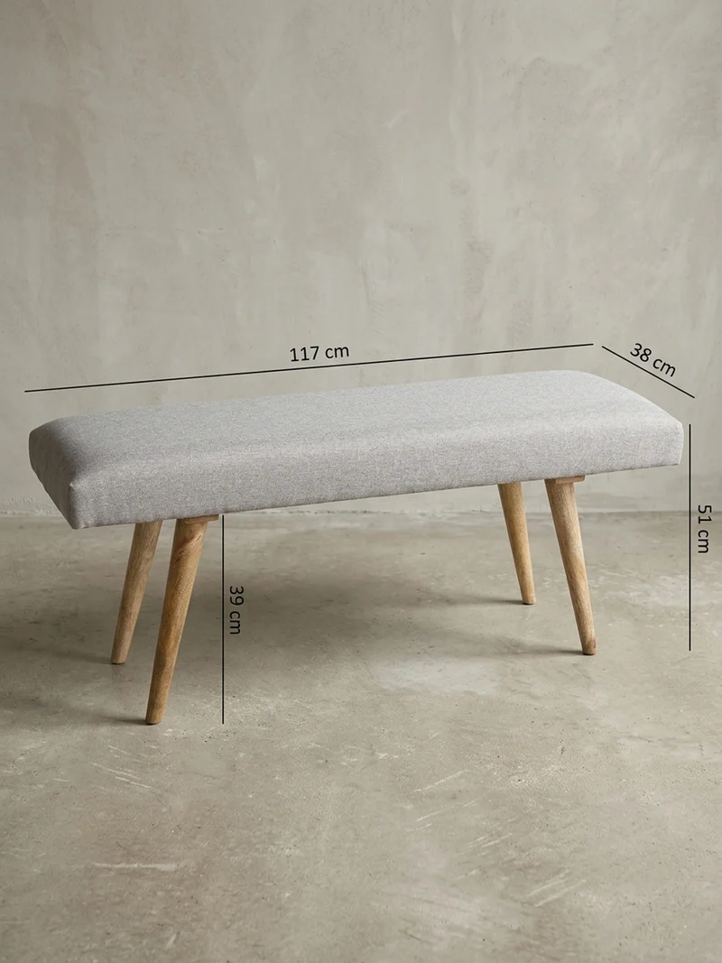Sitzbank Retro Stil Stoffbezug Massivholz