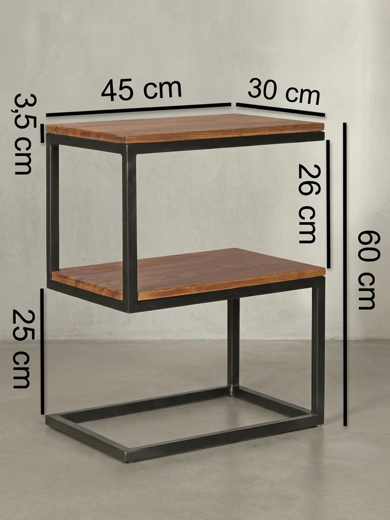 Beistelltisch Massivholz S-Design Metallgestell Ablageflächen