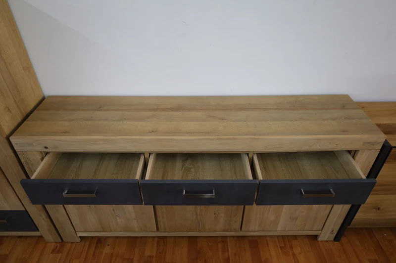 Sideboard Kommode Vitrine + Front Massivholz + Schublade