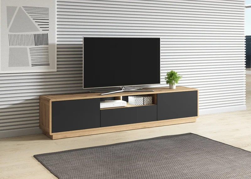 Tv-Unterschrank Vitrine Kommode + Holz Optik + Soft Close