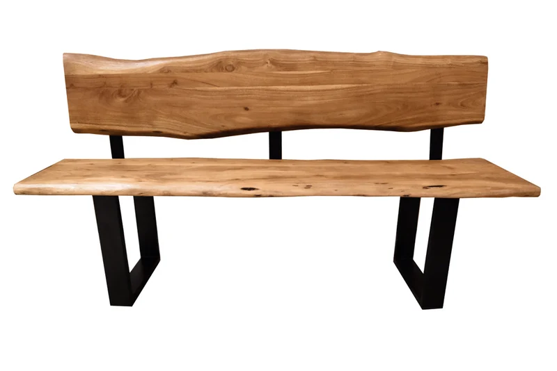 Individuelle Sitzbank ARBOL 160cm Akazie natur Baumkante Rückenlehne