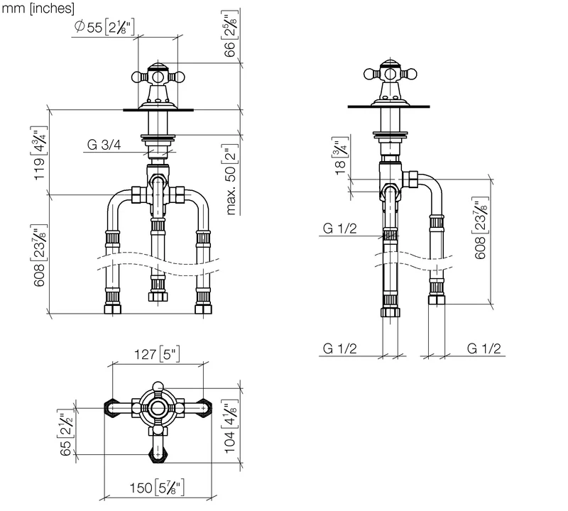 Dornbracht Madison Seitenventil, rechtsschließend 1/2" messing - 20000360-09