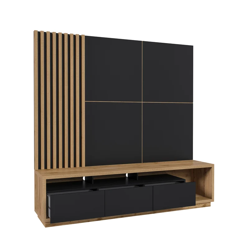 Wohnwand Set + Holz Optik + Schubladen + Ablagefläche
