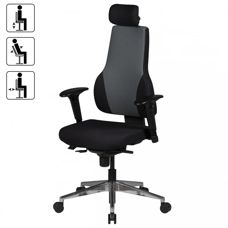Chefsessel Kunstleder mit 3-Punkt-Synchronmechanik, ergonomischer Rückenlehne, höhenverstellbarer Kopfstütze und Aluminium-Fußkreuz FABIO