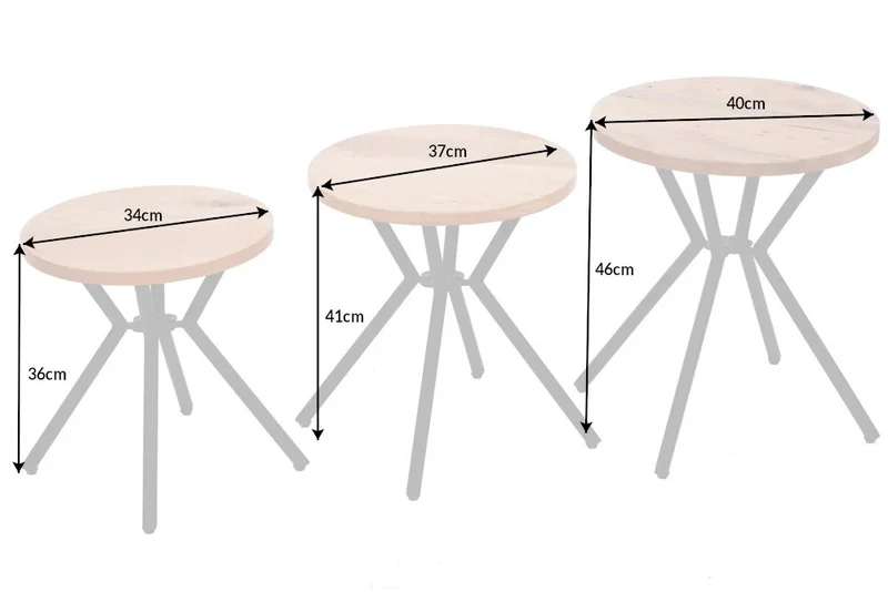Modernes 3er Set Couchtische BRICA 40cm natur Wildeiche massiv