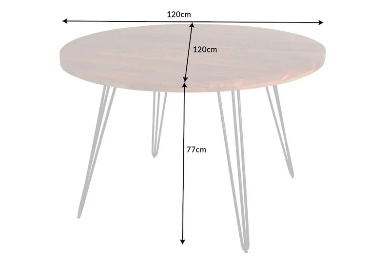 Industrie-Look Esstisch ALINA rund 120cm natural Akazie