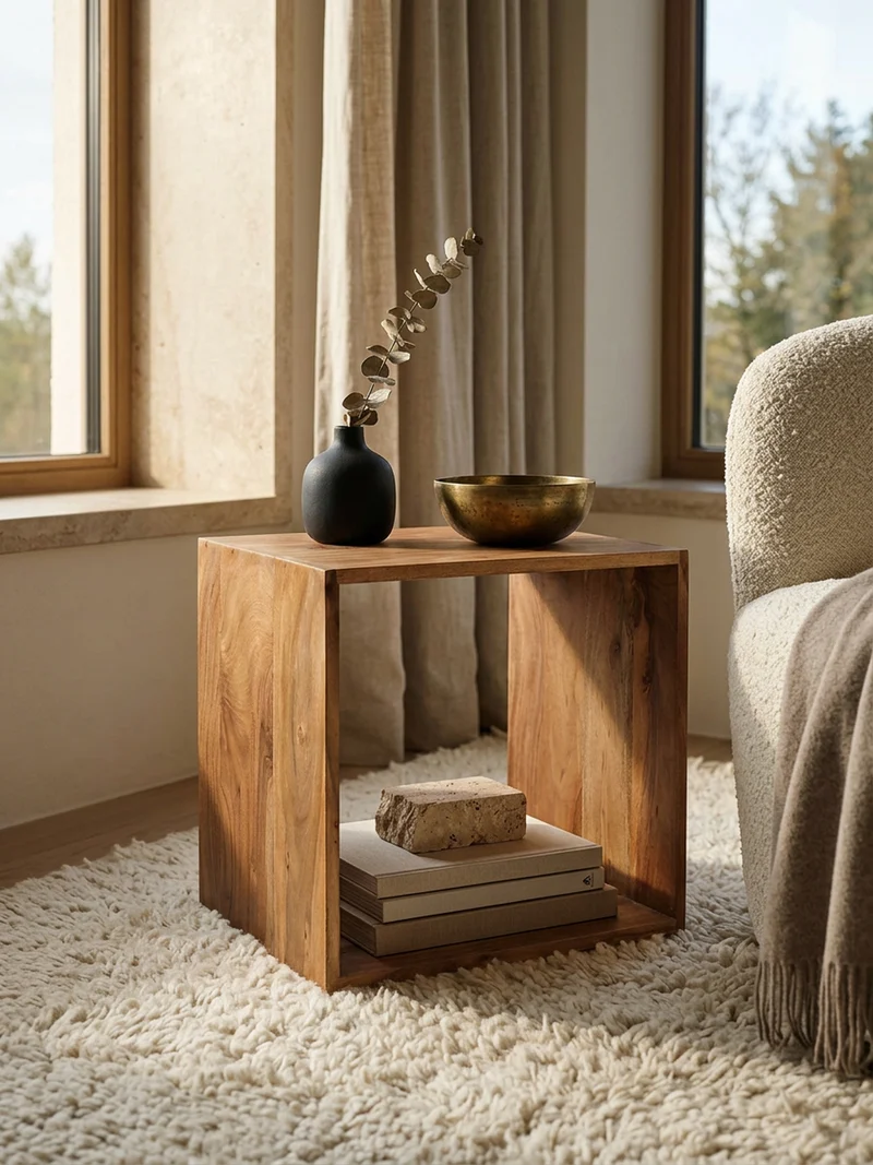 Beistelltisch Massivholz Regalform Cube