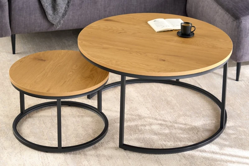 Modernes 2er Set Couchtisch MARMO 80cm natur Wildeiche-Look