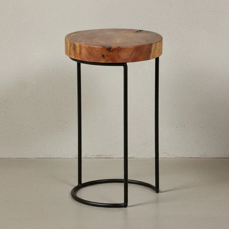 Beistelltisch Massivholz Metallgestell Baumstammplatte Landhausstil