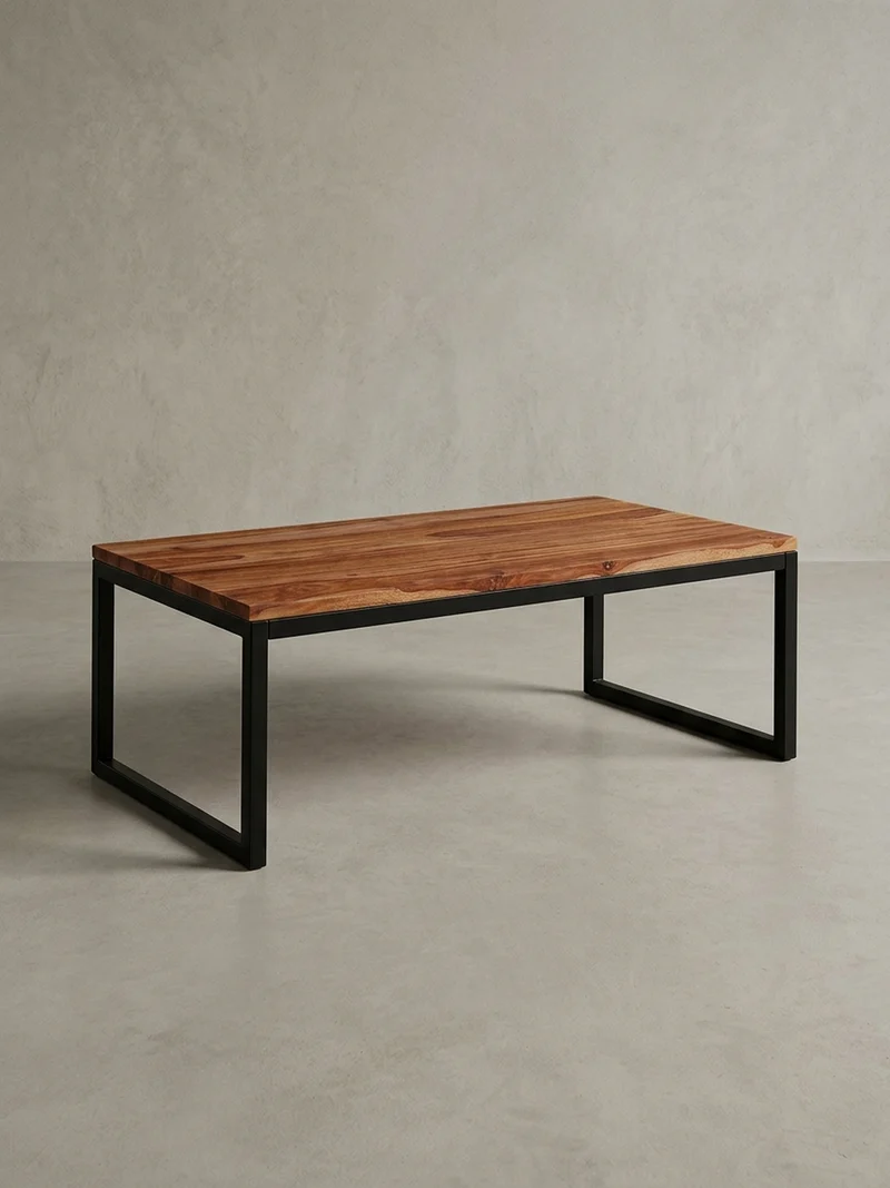 Couchtisch Industrie-Stil in Sheesham-Holz massiv, Unikat mit einzigartiger Maserung