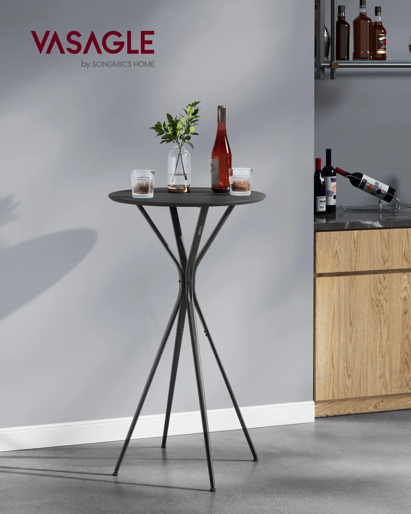 23.6" Round Bar Table, Metal High Top Table for Kitchen, Home Bar & Living Room, Modern Pub Bistro Table, 41.3" Height, Ink Black