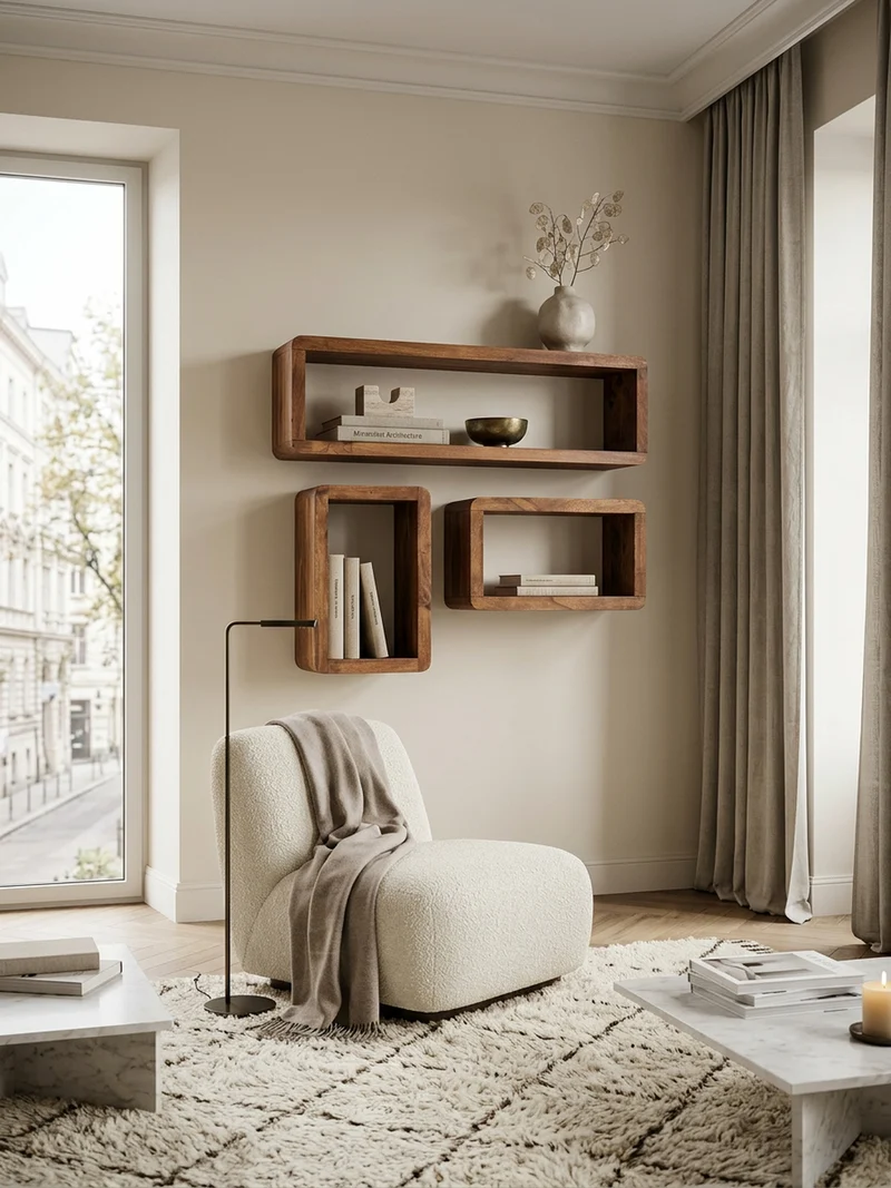 Wandregal Set CUBES Massivholz Abgerundete Ecken