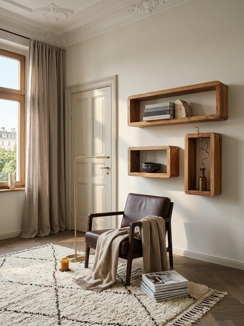 Wandregal Set CUBES Massivholz Abgerundete Ecken