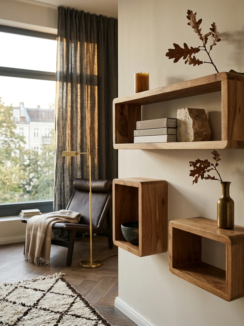 Wandregal Set CUBES Massivholz Abgerundete Ecken