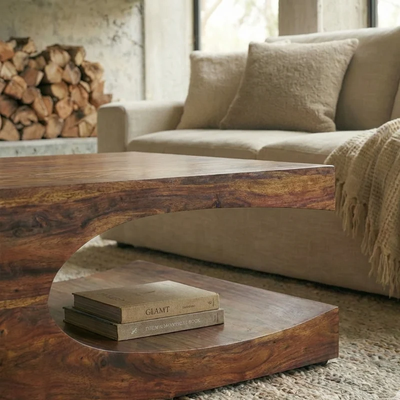 Couchtisch Massivholz mit zwei Ablagefächern, handgefertigt und pflegeleicht