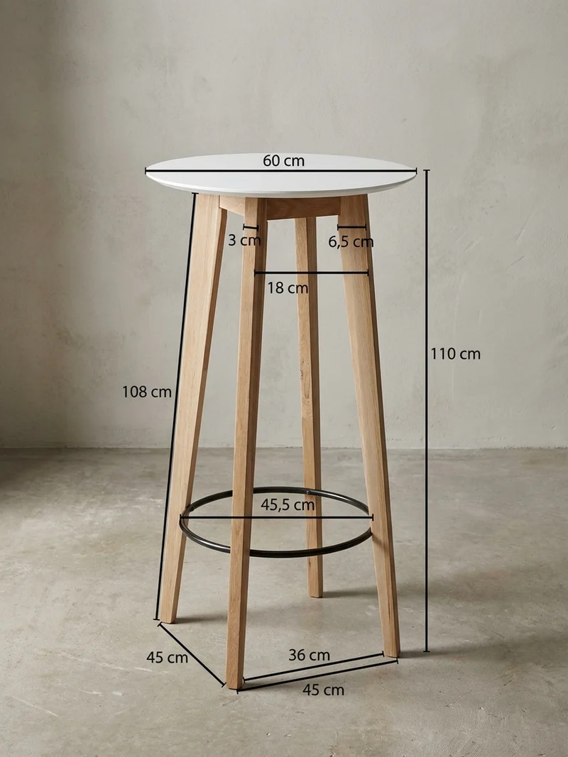 Bartisch – Skandinavisch, Eiche, rund, 50 kg Belastbarkeit