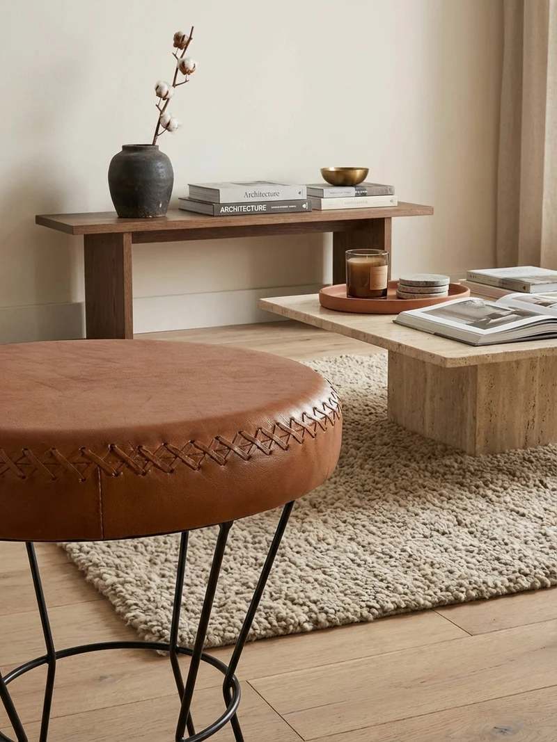 Sitzhocker – Echtleder, Industrial-Stil
