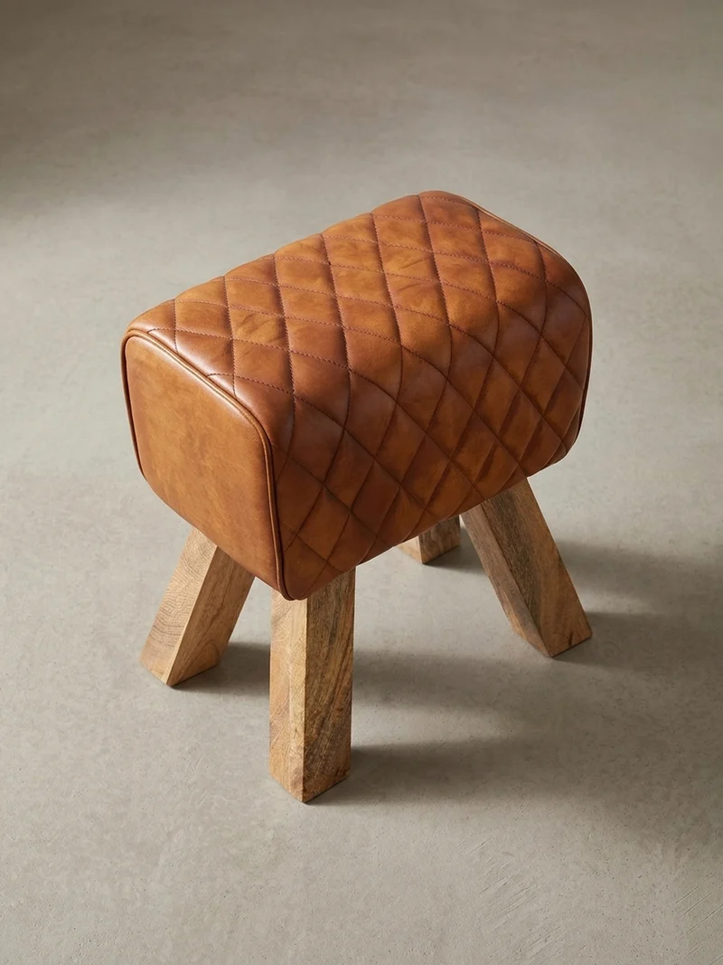 Sitzhocker – Echtleder, Rautenmuster, robust