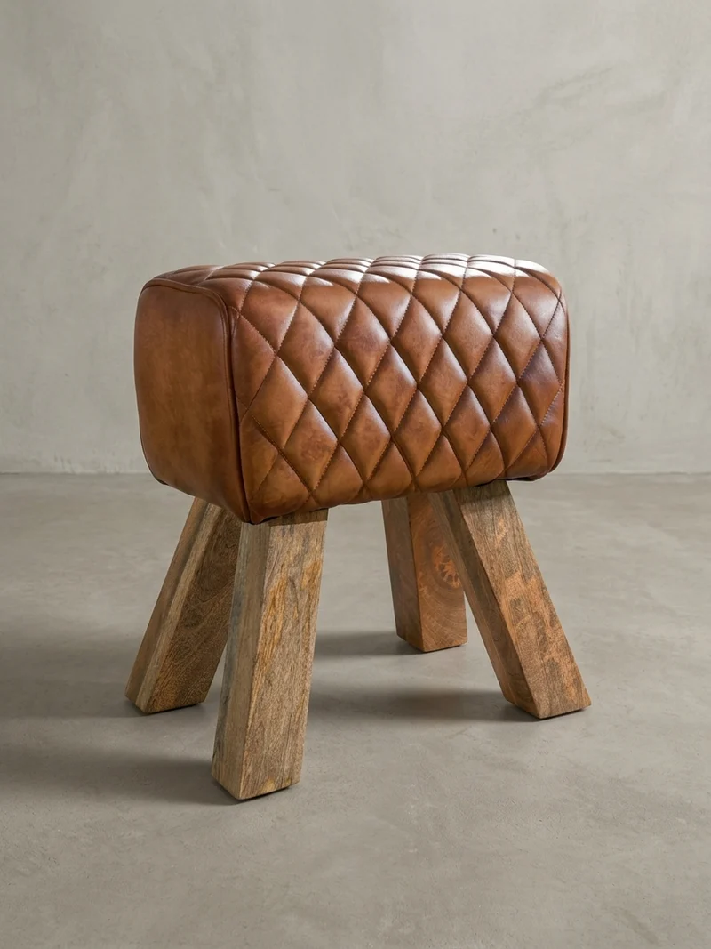 Sitzhocker – Echtleder, Rautenmuster, robust
