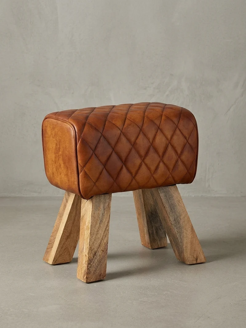 Sitzhocker – Echtleder, Rautenmuster, robust