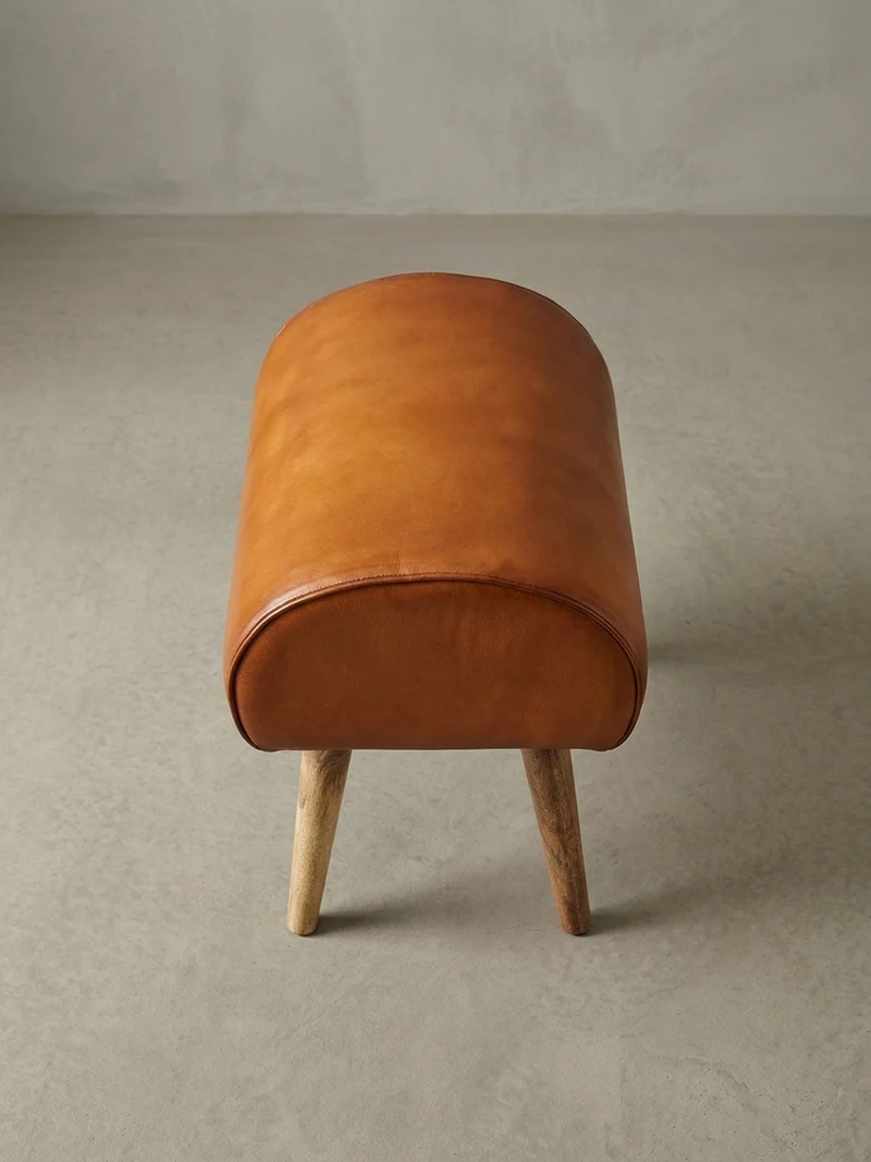 Sitzhocker – Echtleder/Massivholz, 45x53x40 cm, 120 kg Belastbarkeit