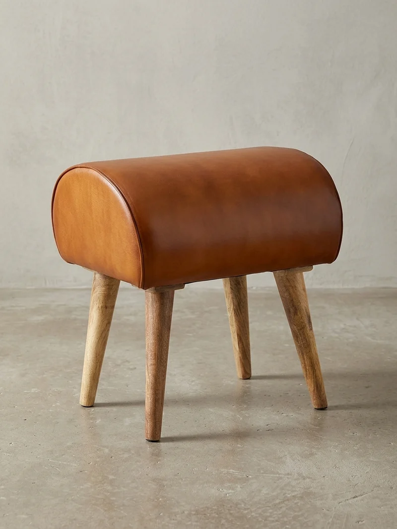 Sitzhocker – Echtleder/Massivholz, 45x53x40 cm, 120 kg Belastbarkeit