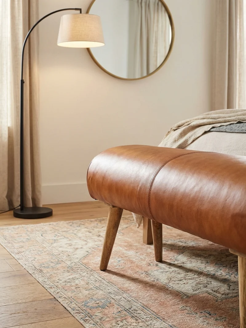 Sitzbank – Echtleder/Holz, 2 Personen, Modern
