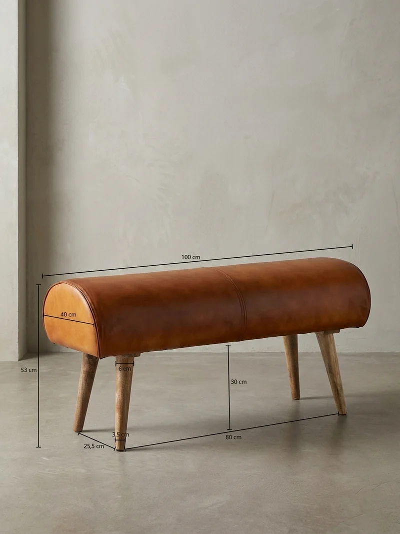 Sitzbank – Echtleder/Holz, 2 Personen, Modern