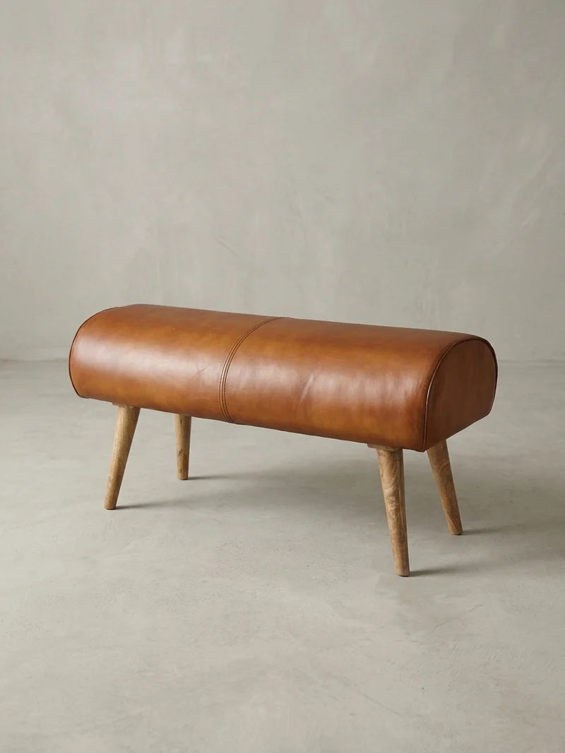Sitzbank – Echtleder/Holz, 2 Personen, Modern