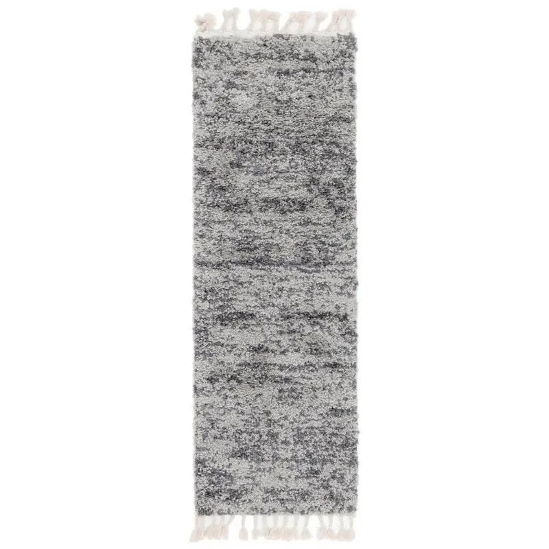 Teppich High Shaggy Läufer Grau 80x250 cm