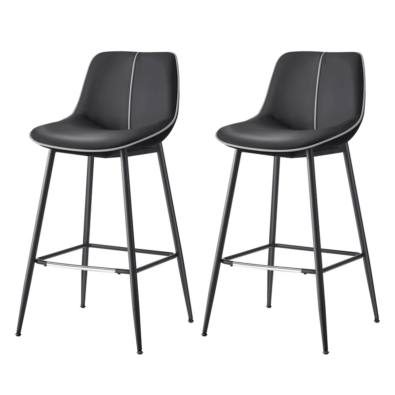 VASAGLE 2 Pack Bar Stools, Bar Height Bar Stools with Back, Ergonomic Backrest, Synthetic Leather, Metal Legs, 28.7-Inch Tall Stools for Kitchen Island Home Bar, Ink Black