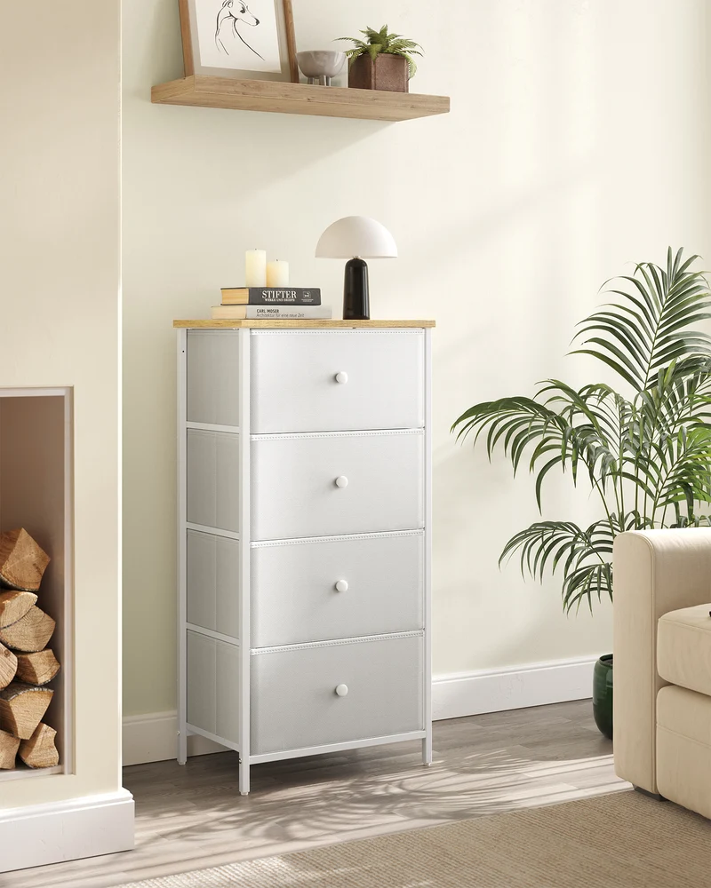 Dresser for Bedroom, Fabric Dresser with 4 Drawers, Metal Frame, Small Chest of Drawers