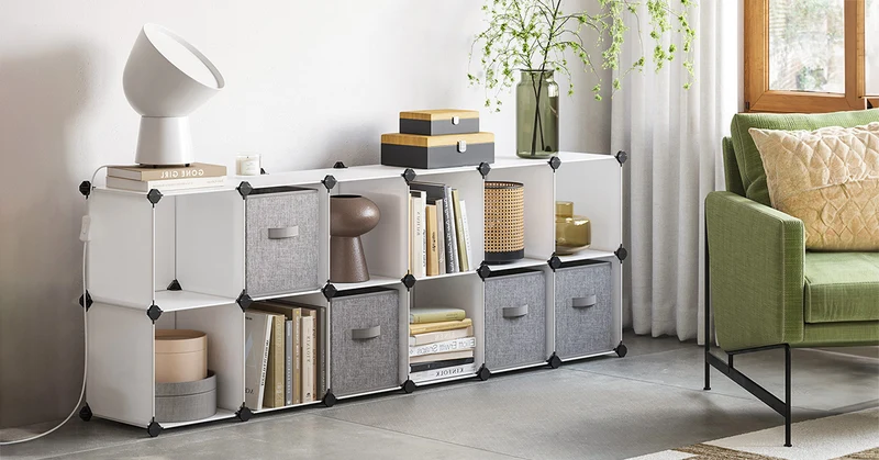 Cube Storage Organizer, Set of 16 Plastic Cubes, Cube Shelf, Book Shelf, Closet Organizers and Storage, Room Organization, 12.2 x 48.4 x 48.4 Inches