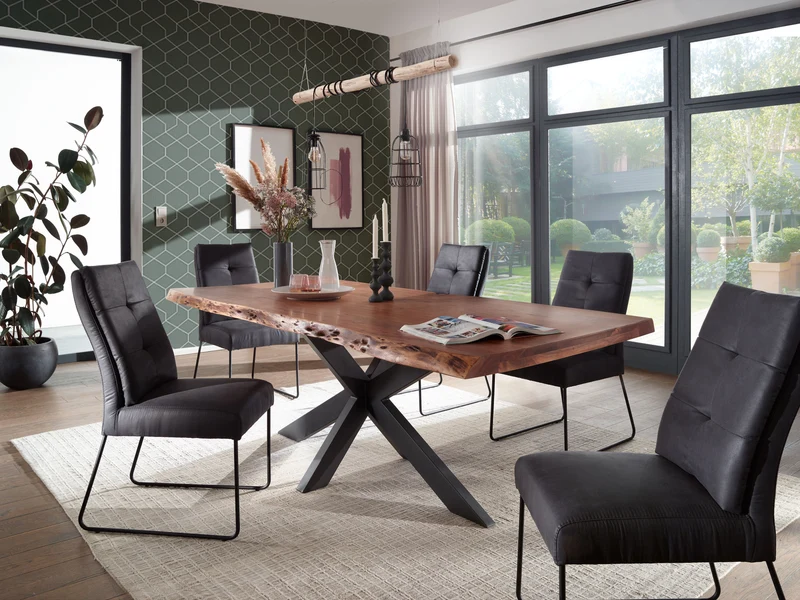 Esstisch Tisch + Massivholz Akazie +ECHTE Baumkante+ Spider Gestell