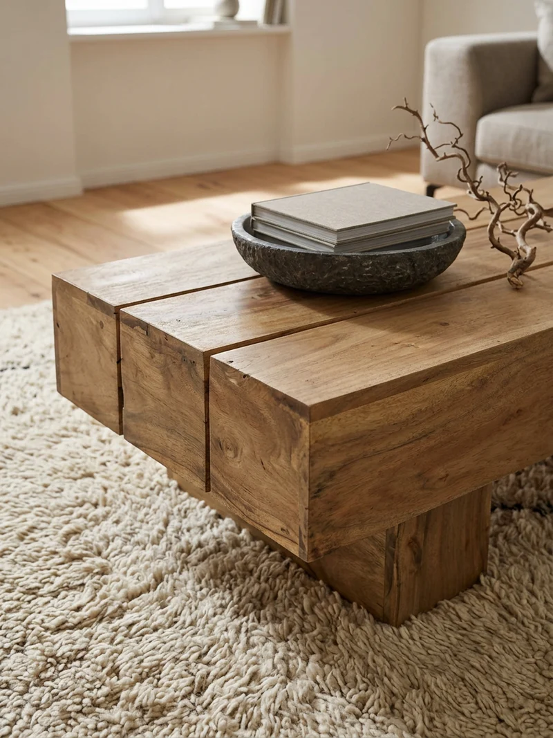 Couchtisch aus Massivholz, handgefertigt, pflegeleicht, aus Akazienholz und Edelholz
