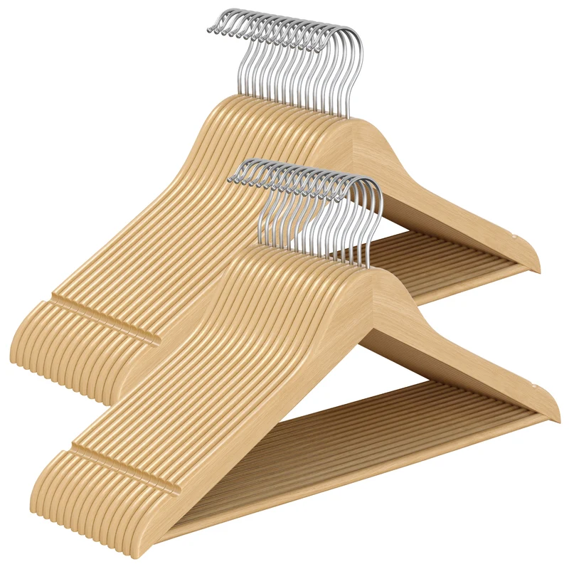 30 Pack Wooden Hangers with 360° Swivel Hooks, Solid Birch Wood, Space-Saving Coat & Pants Hangers, Natural Beige