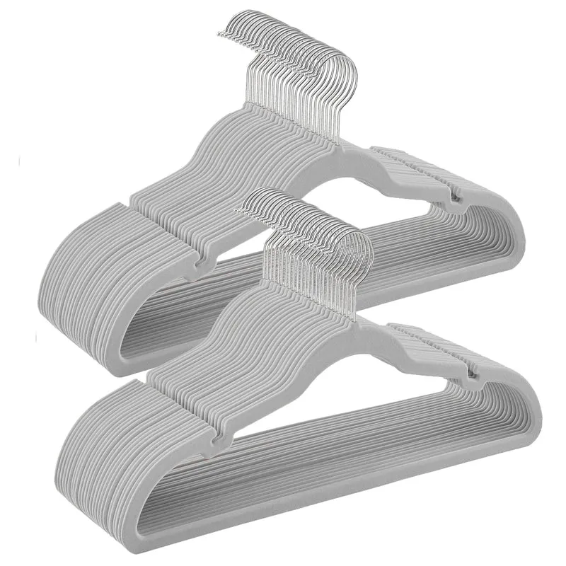 50-Pack Velvet Non-Slip Hangers with 360° Swivel Hook, Pants Bar & Shoulder Notches, Space Saving Closet Organizers, Dove Gray