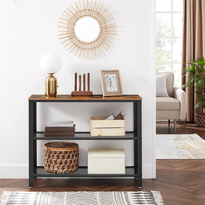 40" Industrial Console Table, 3 Tier Entryway Table With Storage Shelf, Narrow Sofa Table For Living Room, Hallway, Entrance Hall, Corridor, Bedroom