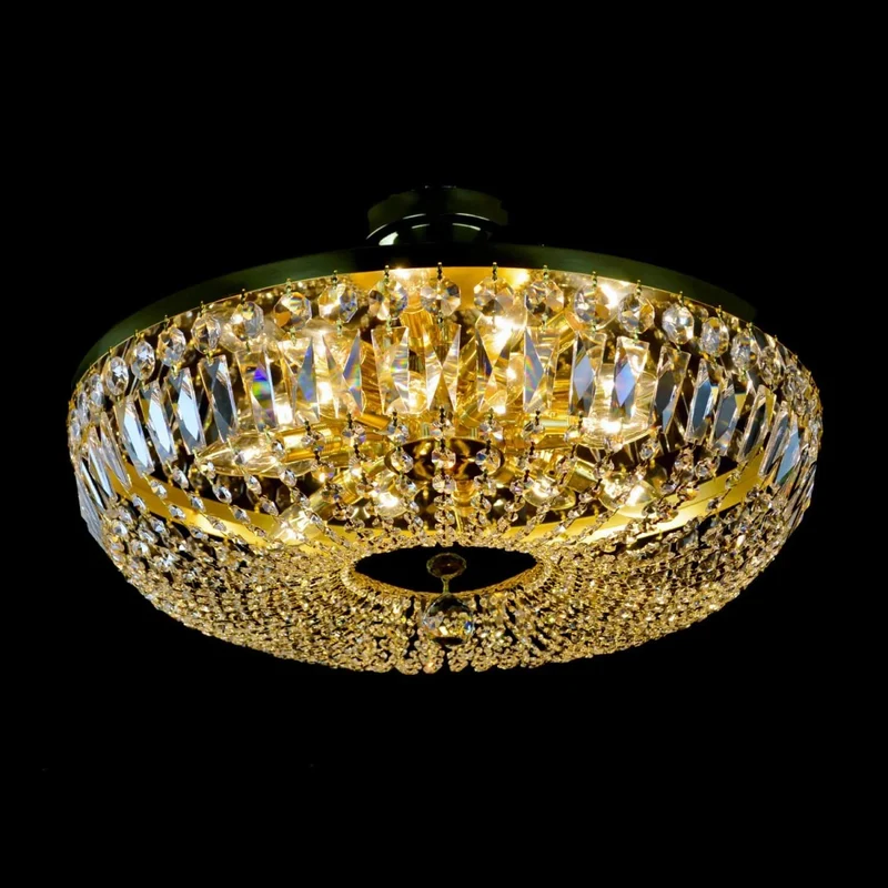 Casa Padrino Luxus Barock Kristall Deckenleuchte Gold Ø 60 x H. 19 cm - Prunkvolle Messing Deckenleuchte mit böhmischem Kristallglas - Barock Möbel - Edel & Prunkvoll