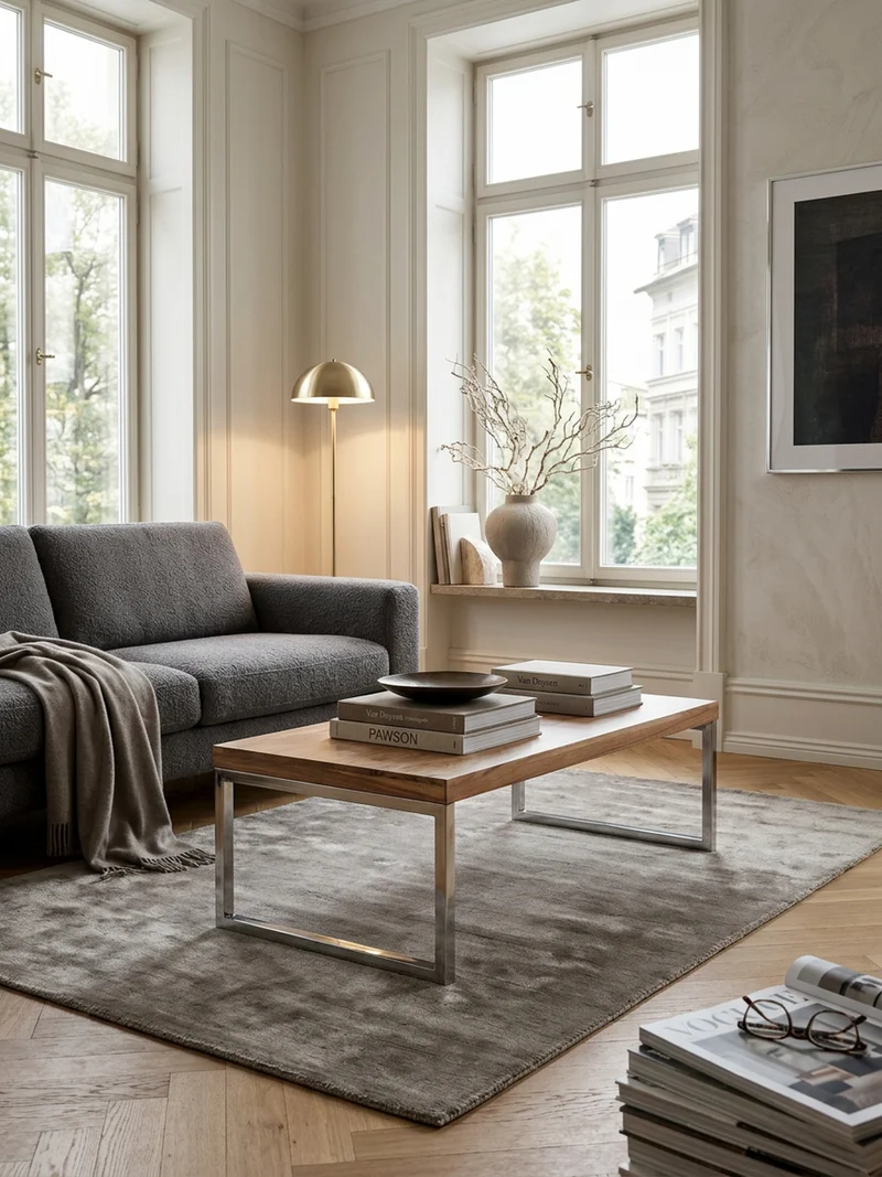 Couchtisch Massivholz mit Chromfüßen Handgefertigt