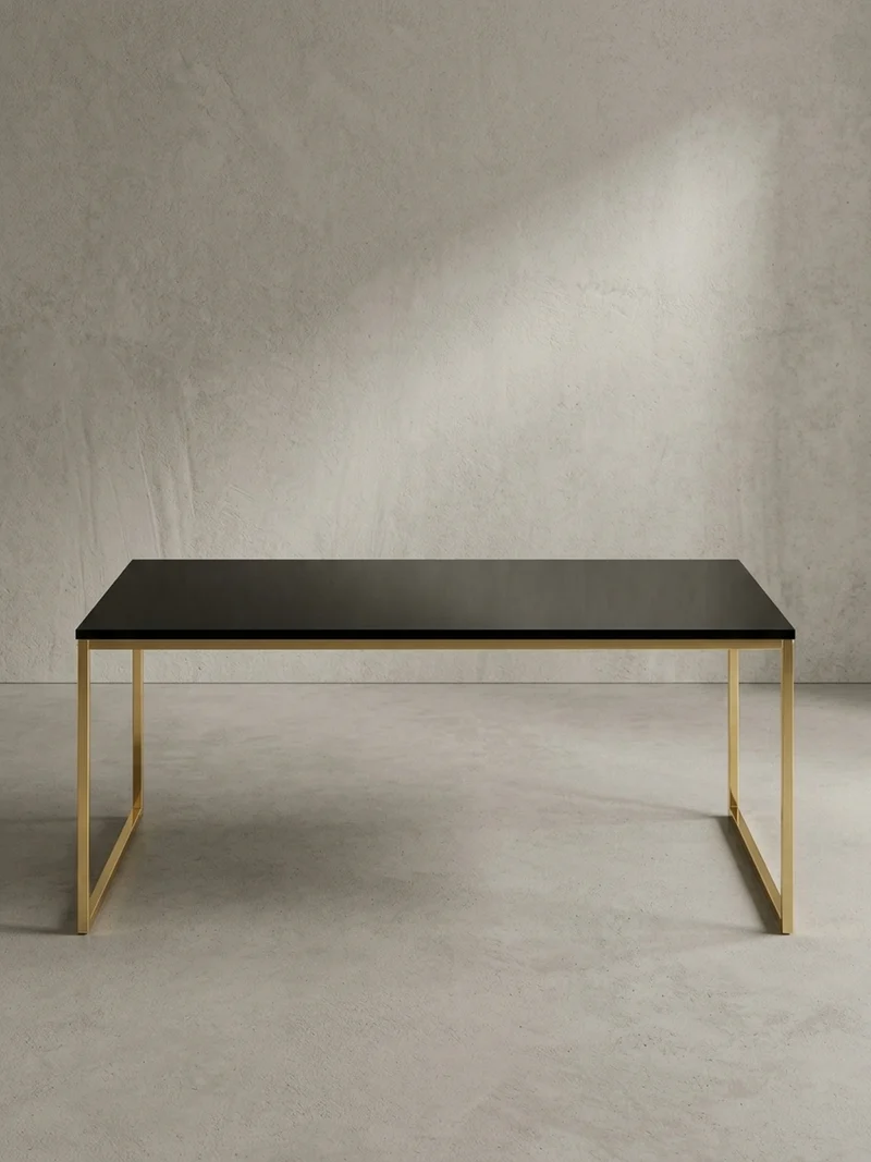 Couchtisch RIVA, Schwarz, Metall und Holz, Filigrane Beine, Maße 120x45x60 cm