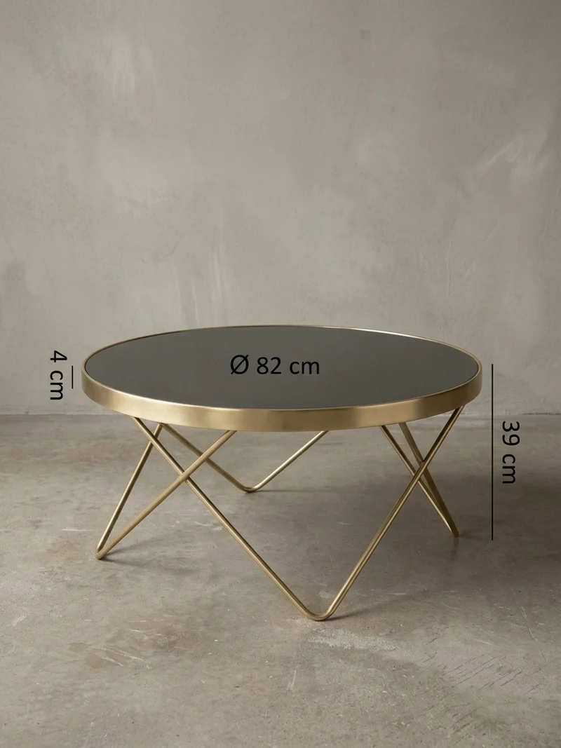 Beistelltisch Schwarz Glasplatte Goldene Beine Retro-Stil 82cm Durchmesser
