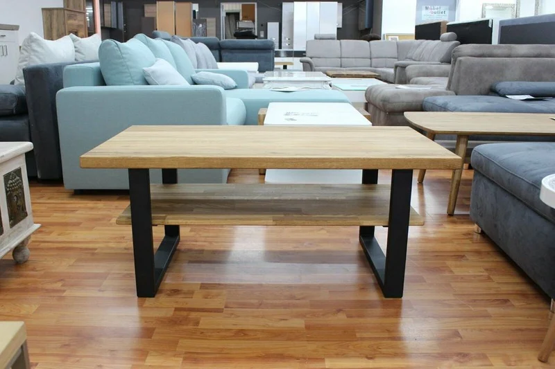 Couchtisch + Massivholz Eiche +Metall Gestell schwarz oder silber
