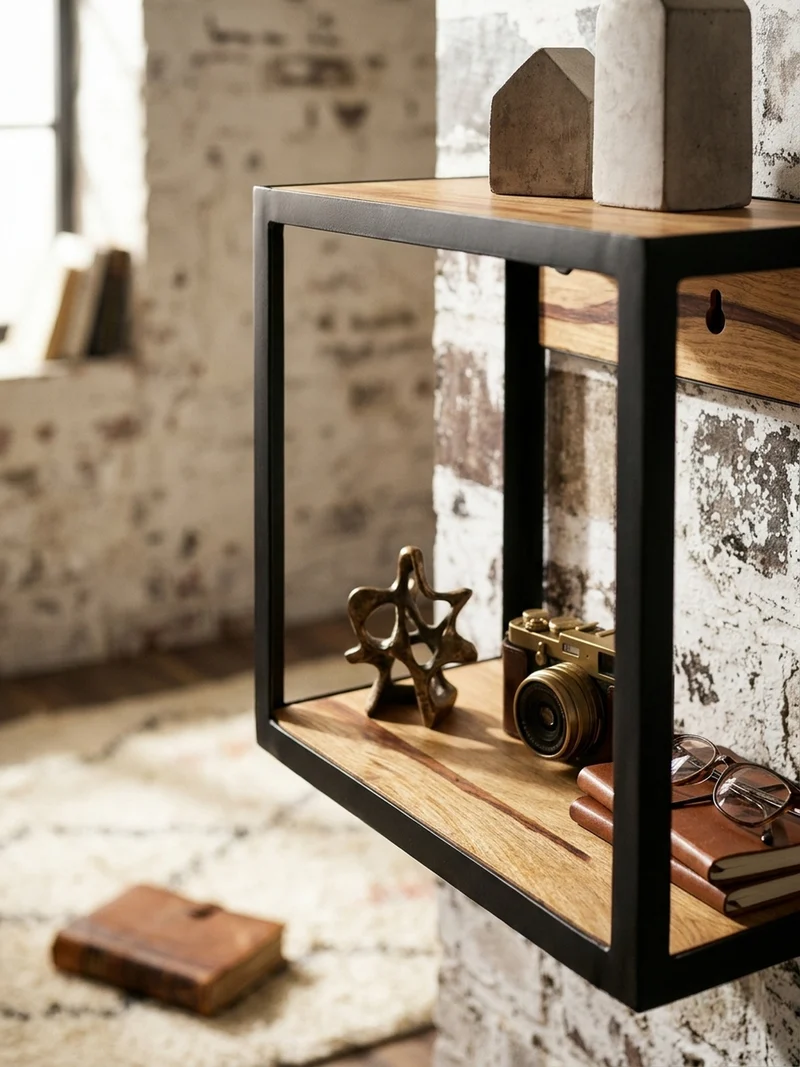 Wandregal Holz Metall Modern Stil 35x35x18 cm